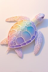 Fototapeta premium A watercolor painting of a rainbow-colored sea turtle.