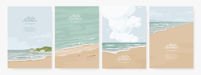 Set of summer beach background for poster, banner, cover, booklets and greeting card. Vector illustration