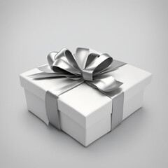 Present box with silver ribbon bow