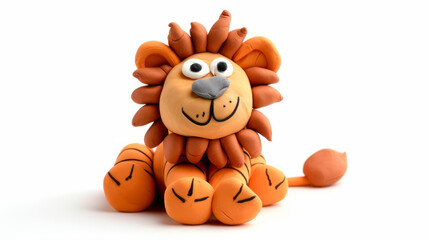 Funny Lion formed from plasticine on white background