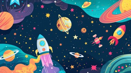 Naklejka premium Vibrant space-themed vector illustration, perfect for educational content. AI Generative.