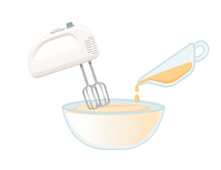 Electric mixer with dough bowl baking kitchenware vector illustration isolated on white background