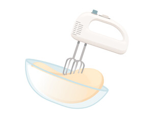 Electric mixer with dough bowl baking kitchenware vector illustration isolated on white background - 791525533