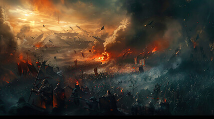 Illustration of an epic fantasy battlefield 