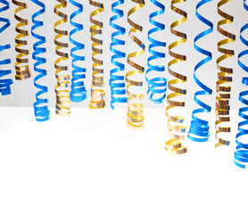 decorative blue and golden streamer ribbons
