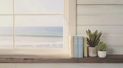 Rustic coastal window view, serenity meets minimalist design, AI Generative.