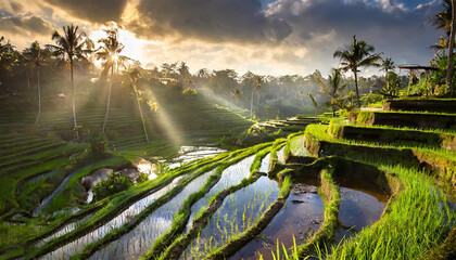 Indonesian Idyll: Tegallalang Rice Terraces Glow Under Bali's Golden Dawn