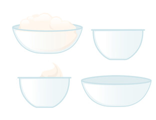 Set of glass bowl for bakery vector illustration isolated on white background