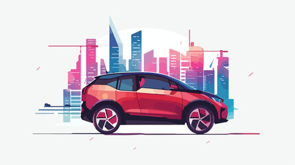 Modern electric CUV car with a young driver man drivi - obrazy, fototapety, plakaty