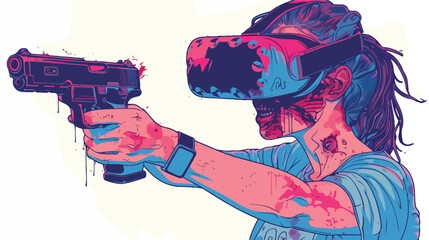 Modern woman in virtual reality glasses shooting