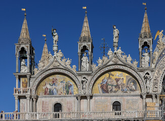Fototapeta na wymiar The basilica of St Mark in Venice. Italy. Mosaic from upper facade