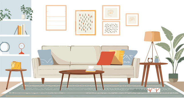 Modern living room interior. Vector flat illustrations