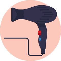 This icon features a stylized representation of a hair dryer, symbolizing quick hair styling and drying.  - obrazy, fototapety, plakaty