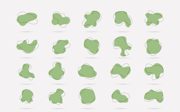 Organic green blotch shape set. Green liquid shape set vector. Amoeba abstract shape