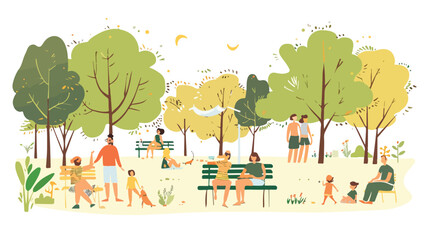 People in the park. Vector summertime flat style illustration