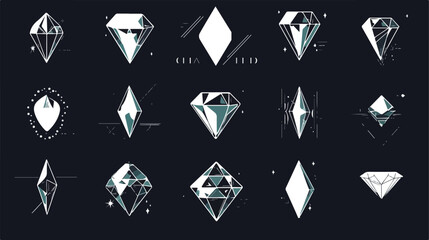 Elegant ultra thin line diamonds icons logo set. Ve