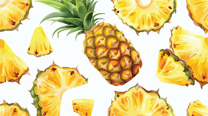 Natural seamless pattern with juicy pineapple pieces