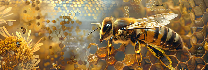 Detailed Illustration and Informative Facts about the Queen Bee in Her Natural Habitat - obrazy, fototapety, plakaty