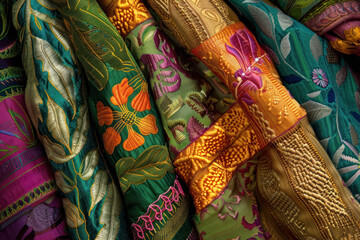 vibrant assorted textile patterns with intricate embroidery for cultural apparel
