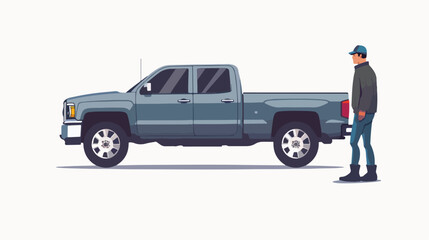 Pickup truck with man isolated. Vector flat style illustration