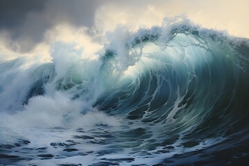 Storm clouds over the sea, rough, waves, dark, aggressive, digital painting, banner, wallpaper 