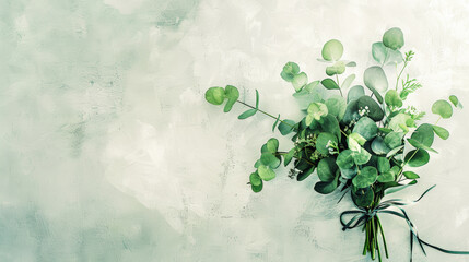 Aesthetic watercolor minimalist bouquet with eucalyptus leaves. Invitation floral template. Generative AI