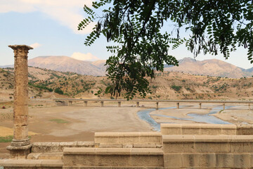 View from the Severan, Cendere onto the riverbed behind it, close to Adiyaman, Turkey