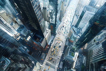 A panoramic view of a modern huge metropolis from a bird's eye view.