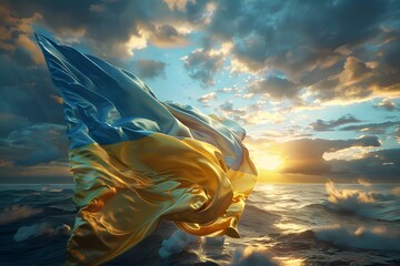 Ukrainian flag on the background of the sky.