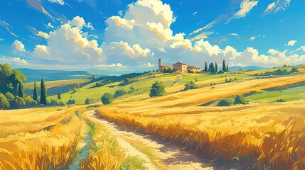Road between the Fields of Tuscany, ,Generative ai, 