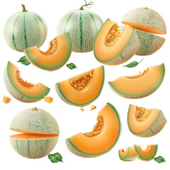Collection of cantaloupes transparent background