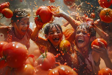 Celebrating La Tomatina with tomatoes.