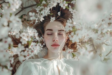 A girl in a field with flowers.