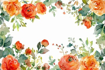 Watercolor rose clipart in various color and angle. flowers frame,botanical border. ai generated