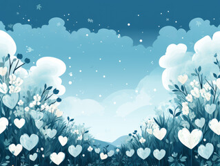 Night landscape background decorated with heart symbol