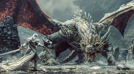 Knight fighting dragon