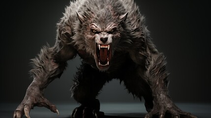 Illustration of a Werewolf on a Black Background - obrazy, fototapety, plakaty