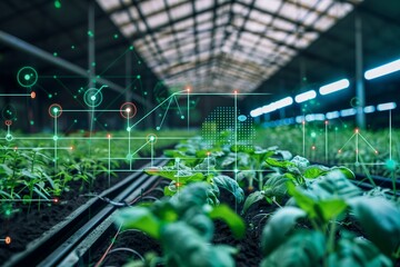 A farm with automated crop monitoring systems using machine learning to detect diseases and nutrient deficiencies early. - obrazy, fototapety, plakaty