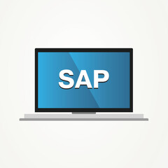 SAP ERP is an enterprise resource planning software developed by the German company with computer display icon, vector illustration design
