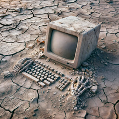 old computer lost in the desert - 791538501