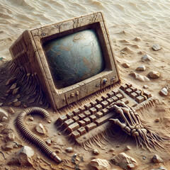 old computer lost in the desert - 791538558