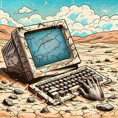 old computer lost in the desert - 791538562