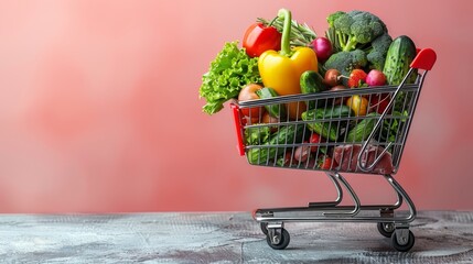 A dynamic visualization showcasing a shopping cart filled with an array of fresh groceries, from organic meats to locally sourced