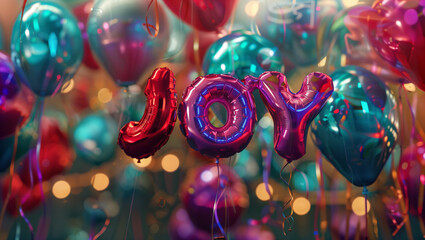 Colorful balloons form the word "JOY"