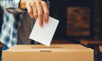 A citizen voting in an election by casting his vote at the ballot box.