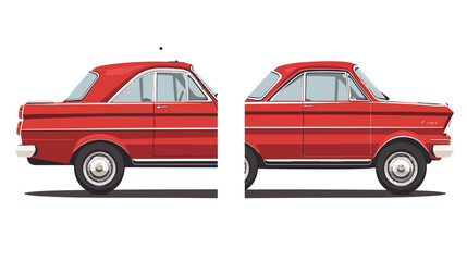 Retro red car vintage isolated. Front and rear view.