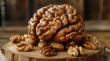 Anatomical human brain made from nuts (walnut, almond, cashew).