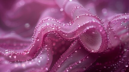 Create a textile artwork featuring delicate, intricate patterns in shades of pink and lavender, evoking a sense of femininity and