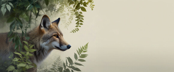double exposure illustration of a fox, combining elements of plants and wildlife