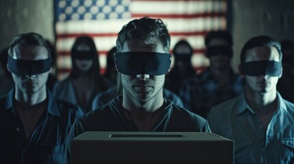 Blindfolded people voting, manipulated by politics and the media.	 - obrazy, fototapety, plakaty
